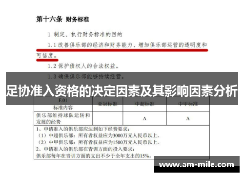 足协准入资格的决定因素及其影响因素分析 足协准入资格的决定因素及其影响因素分析